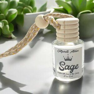 Sage Scented Hanging Glass Car Oil Diffuser Freshener 8ml